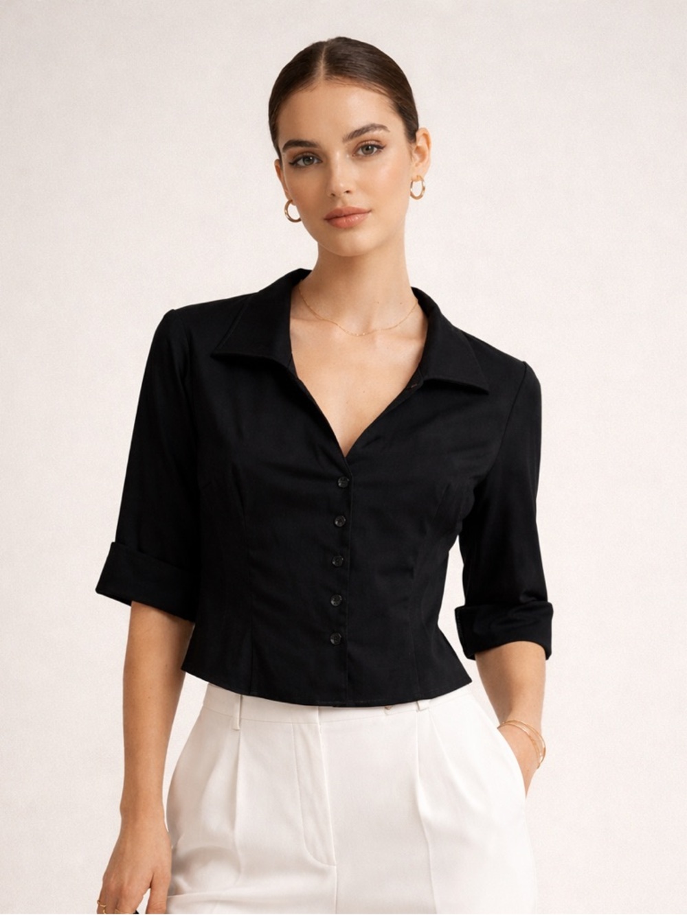 Collectif Classic Black Button-Up Blouse